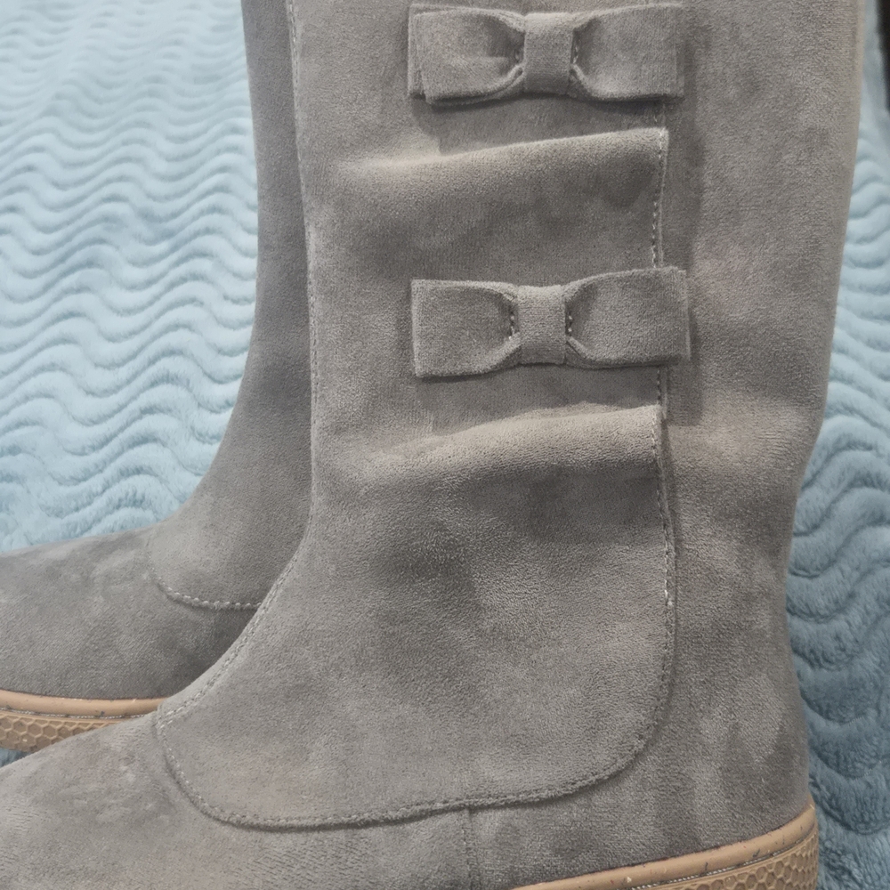 Livie & Luca Gray Kids Boots with Bow Accents
